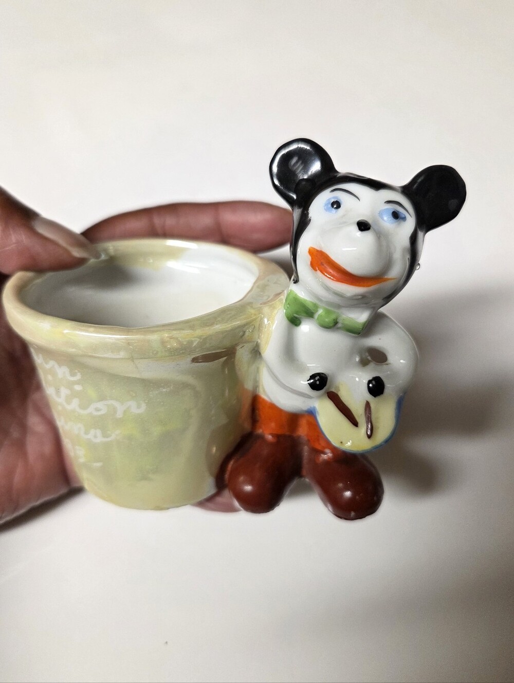Vintage Rare 30s Antique Pie-eyed Mickey Mouse Ceramic Drum Mini-planter/Trinket